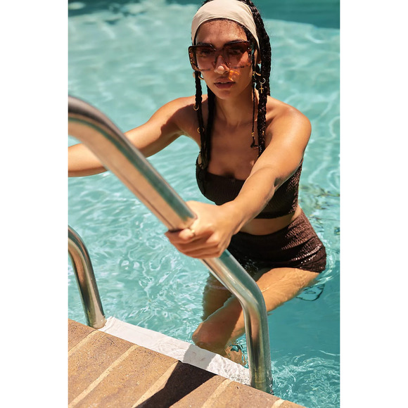 Free People Beige, Blue, and Dark Brown Bandeau Bikinis - Picture 3 of 8